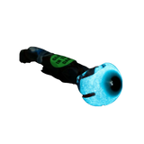 Chameleon Glass Eyeball Pipe glowing in dark, heavy wall thick glass, side view - DankGeek