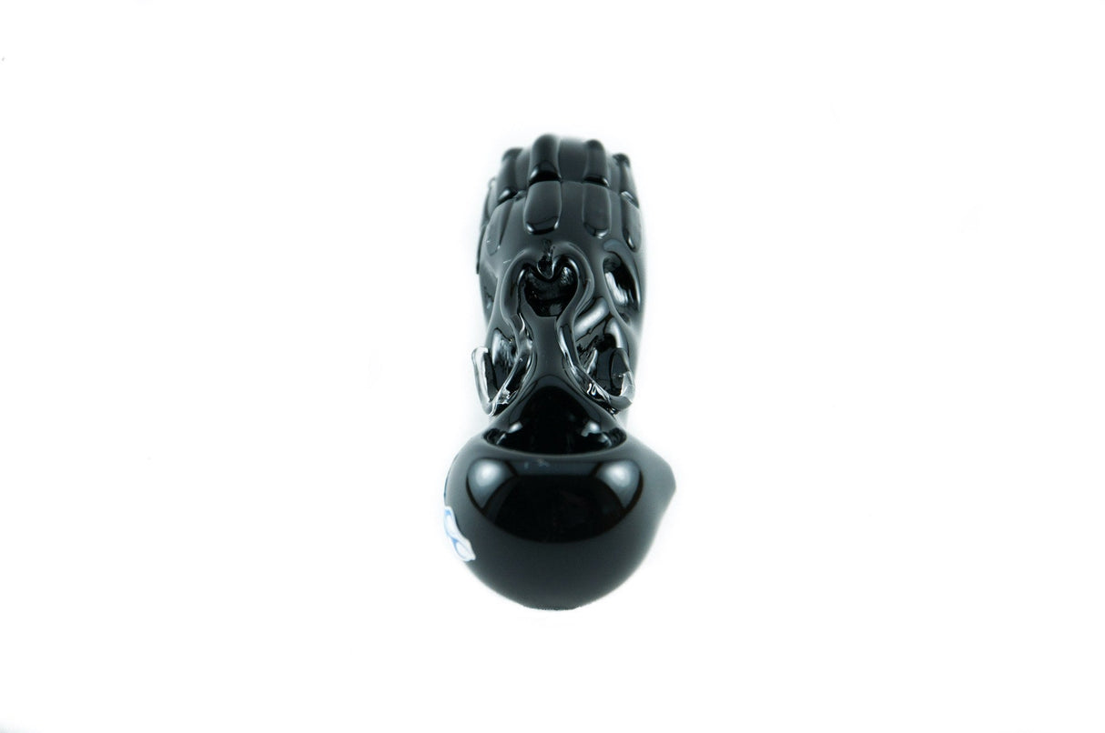 Chameleon Glass Grim Reaper Hand Pipe in Black, Heavy Wall Thick Glass, Front View - DankGeek