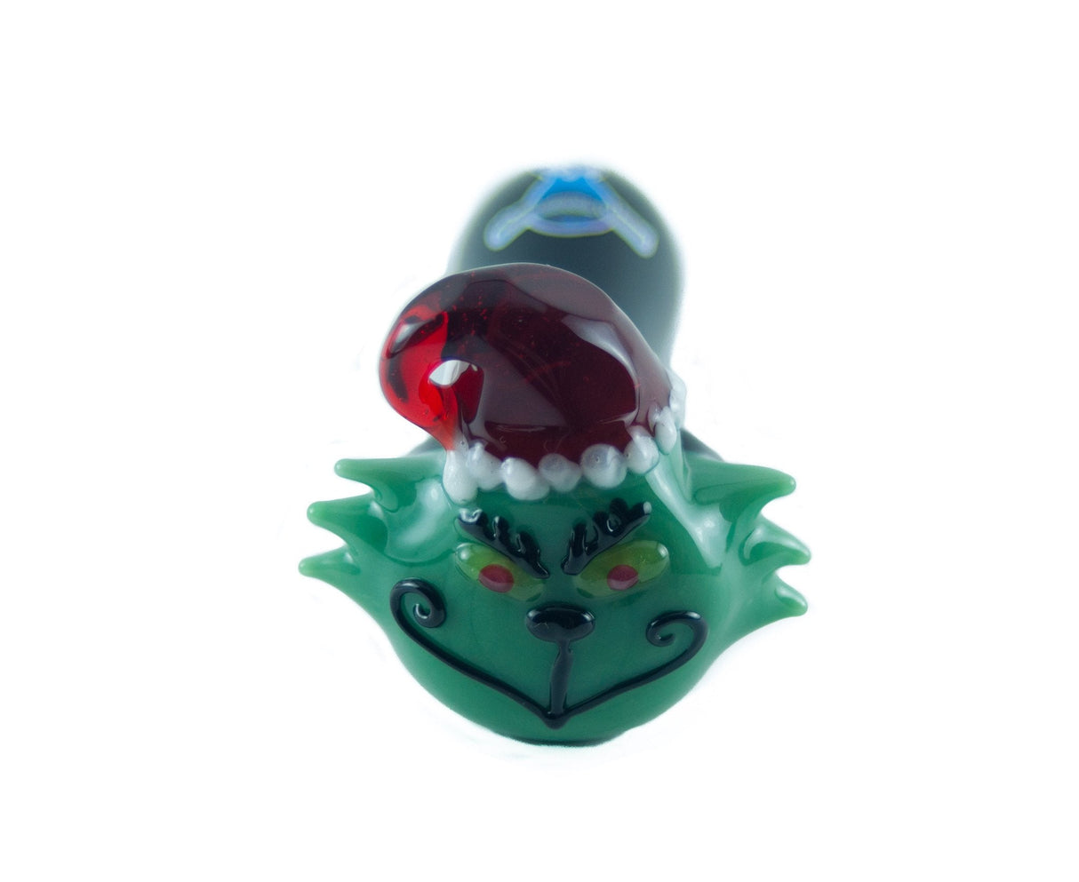 Chameleon Glass Grinch Themed Hand Pipe - 5" Scientific Glass, Front View