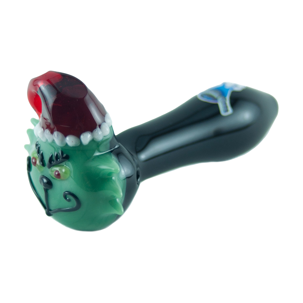 Chameleon Glass Grinch Themed Hand Pipe - 5" Durable Scientific Glass, Side View