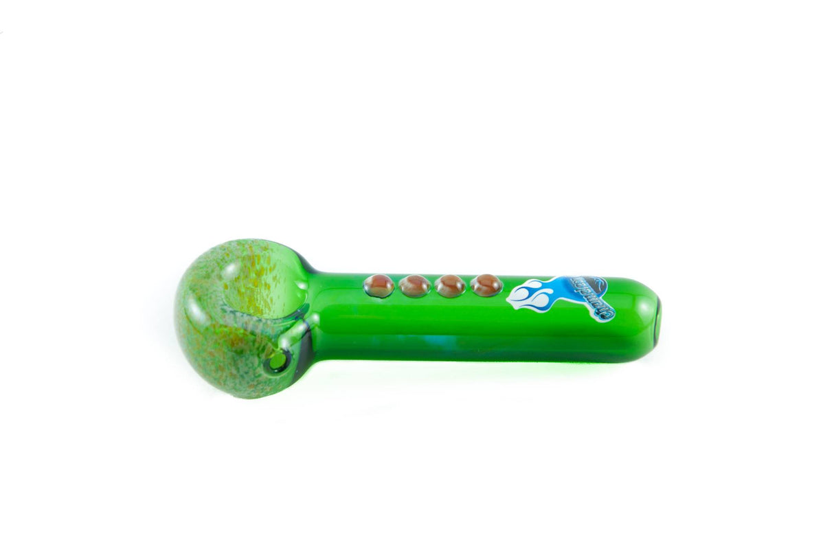Chameleon Glass Itty Bitty Fritty Hand Pipe in Green with Artful Accents - Top View