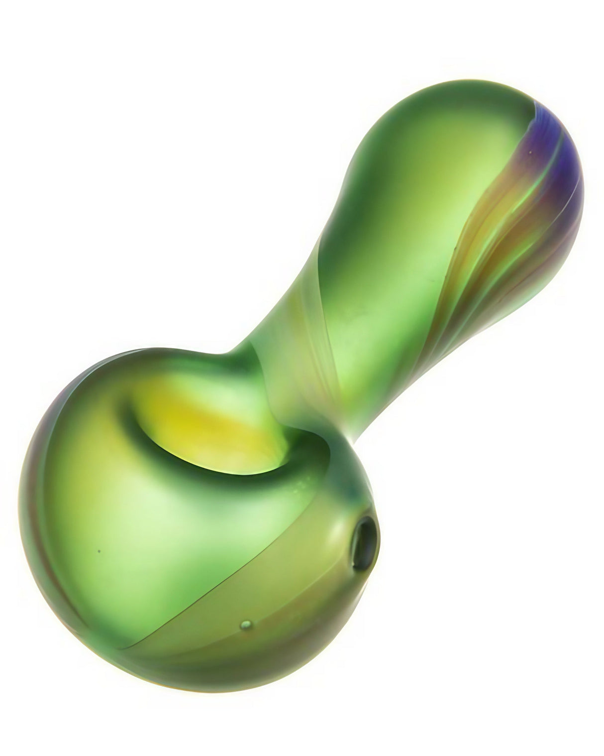 Chameleon Glass Northern Lights Spoon Pipe with Heavy Wall and Vibrant Design, Angled View