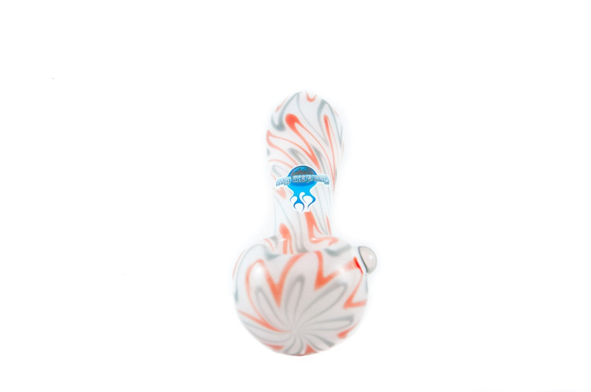 Chameleon Glass Rock & Roll Hand Pipe with Orange Swirl Design - Top View
