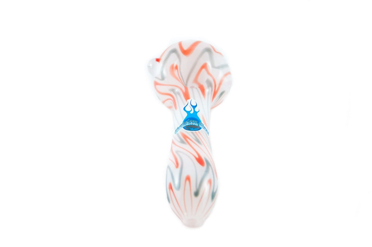 Chameleon Glass Rock & Roll Hand Pipe in Gray and Orange, Thick Borosilicate Glass, Top View