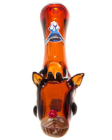 Chameleon Glass Rudolph Themed Red Borosilicate Pipe Front View with Detailed Antlers