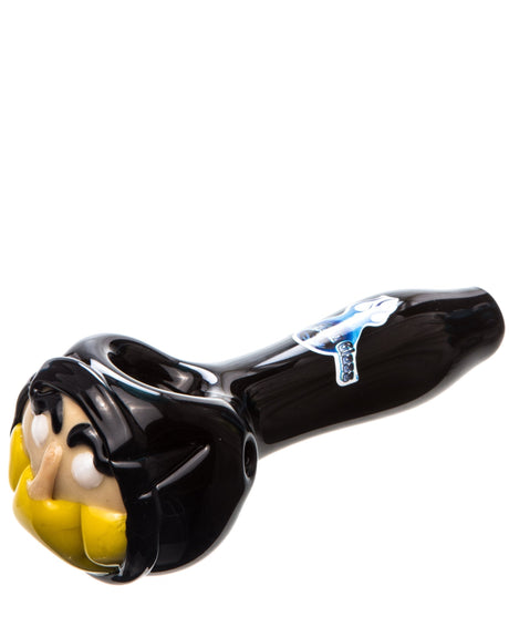 Chameleon Glass Scorpion Pipe in Borosilicate, Angled Side View on White Background