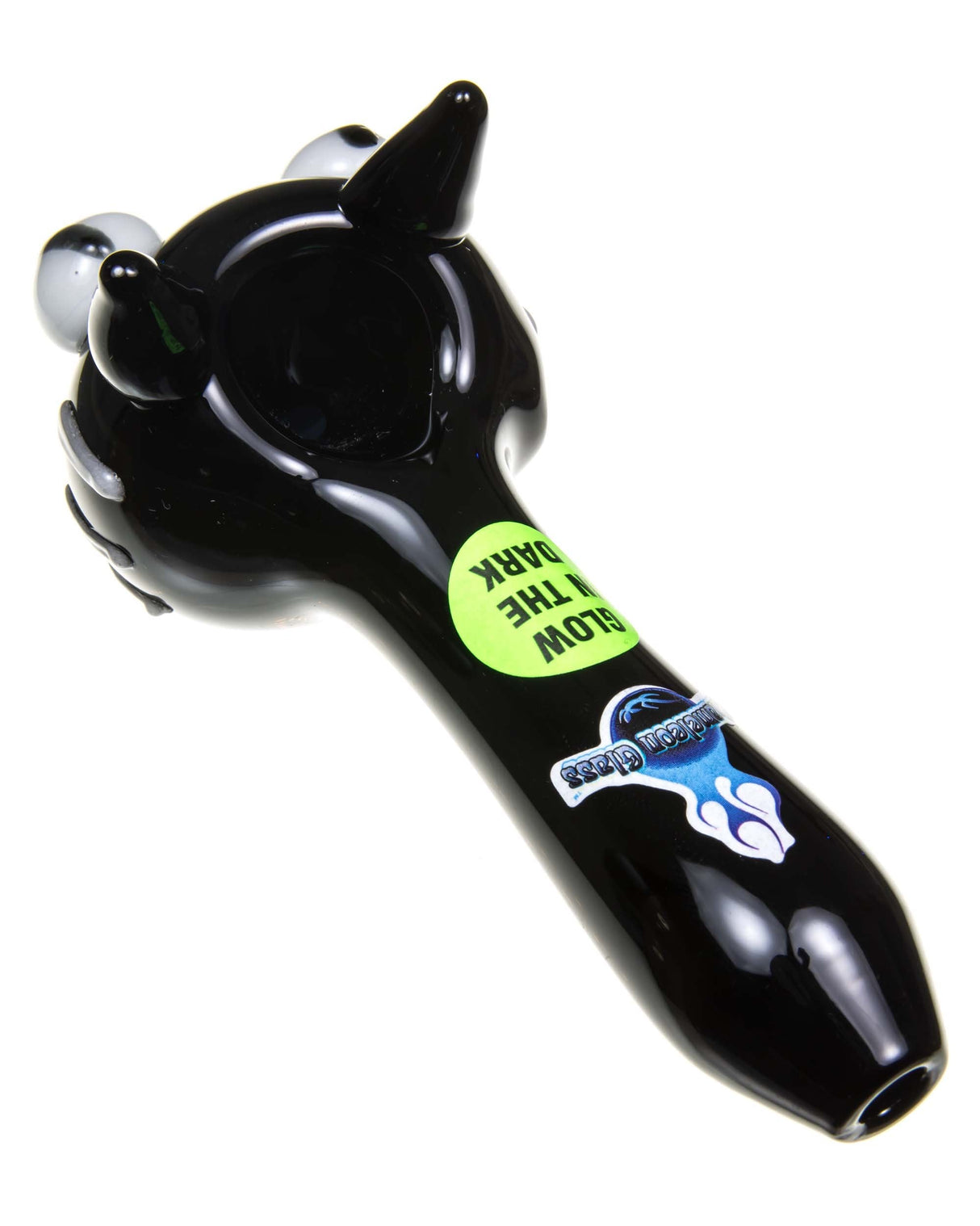 Chameleon Glass Scratchy Pipe, Glow in the Dark, Borosilicate, Angled Side View