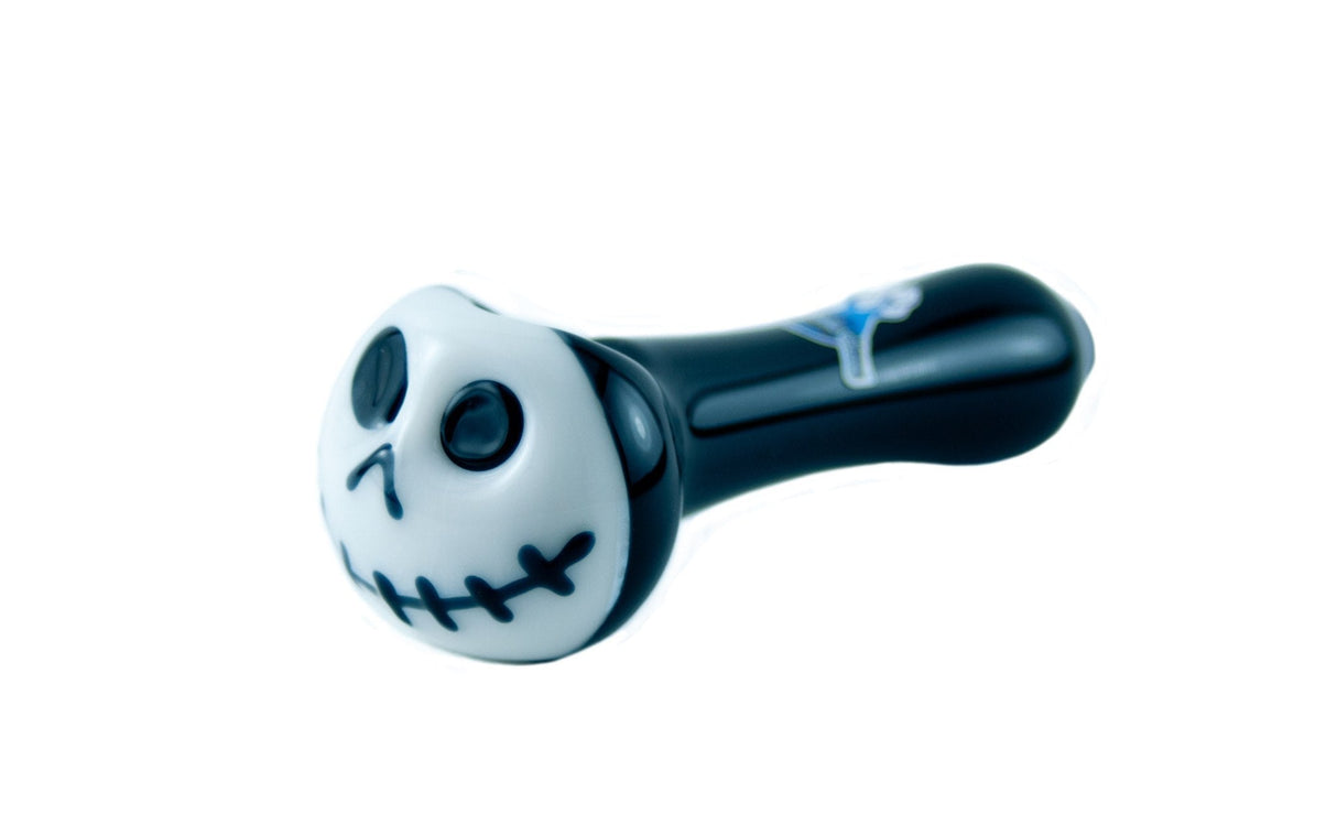 Chameleon Glass Skellington Hand Pipe in Borosilicate, Glow in the Dark Feature, Angled View