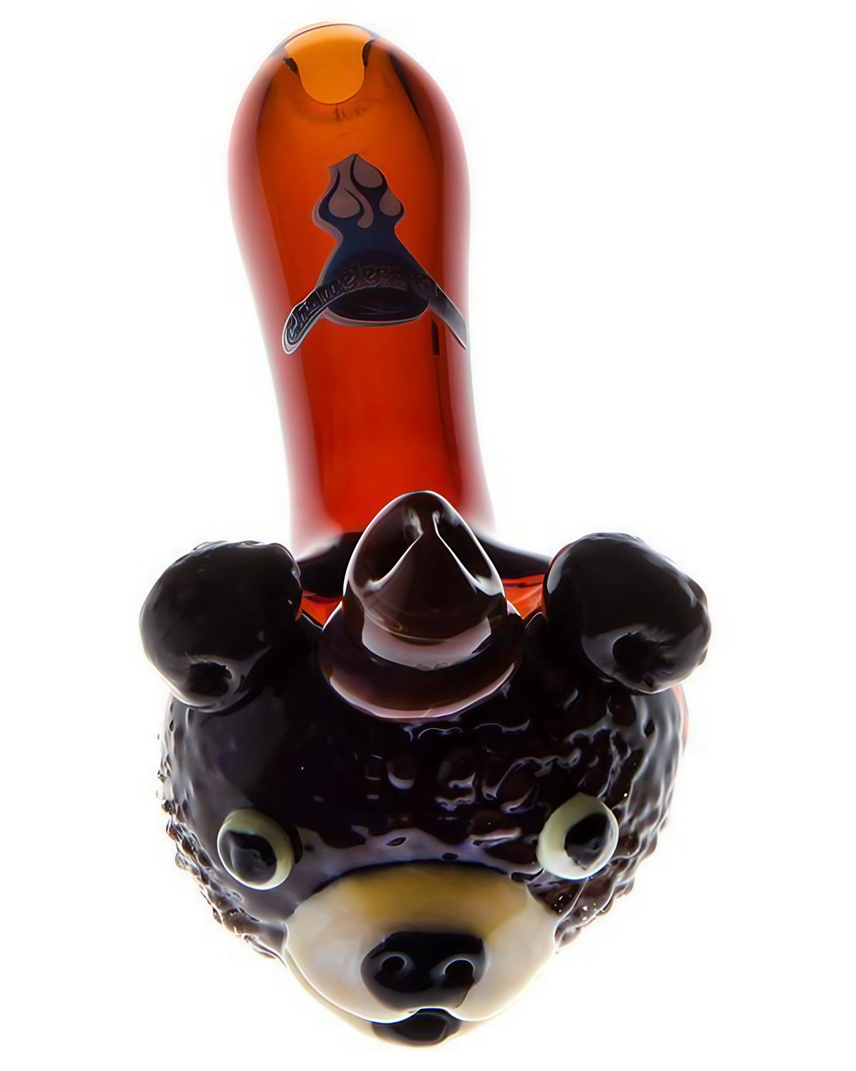 Chameleon Glass Smokey The Bear Hand Pipe in Borosilicate Glass, Front View