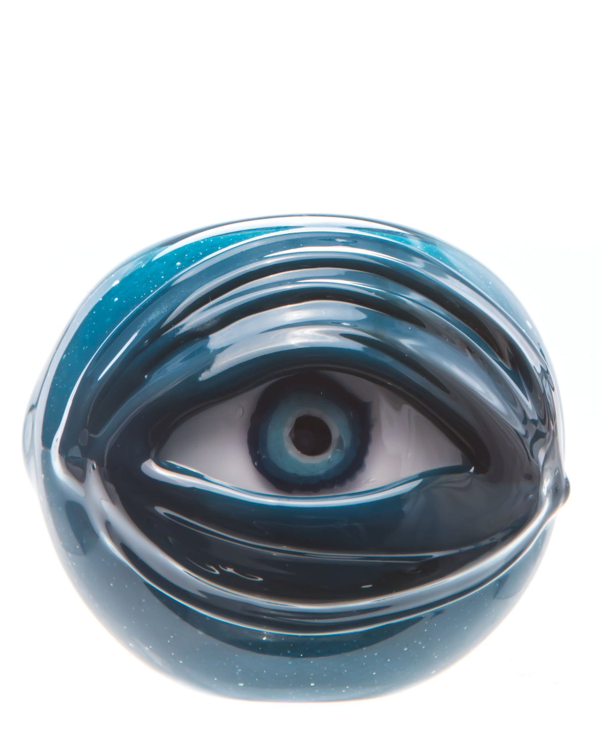 Chameleon Glass Teal Cyclops Pipe, Borosilicate Glass, Top View