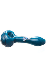 Chameleon Glass Teal Cyclops Pipe, Borosilicate Glass, Side View on White Background
