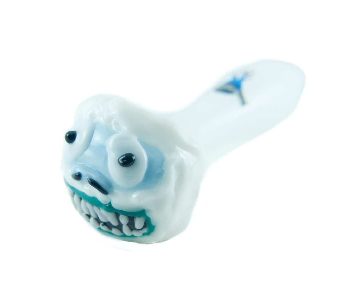 Chameleon Glass Yeti Hand Pipe, Limited Edition Heat-Resistant Glass, Front View on White Background