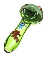 Chameleon Glass Zombie Hand Pipe in Borosilicate with Brain Detail, Angled Side View