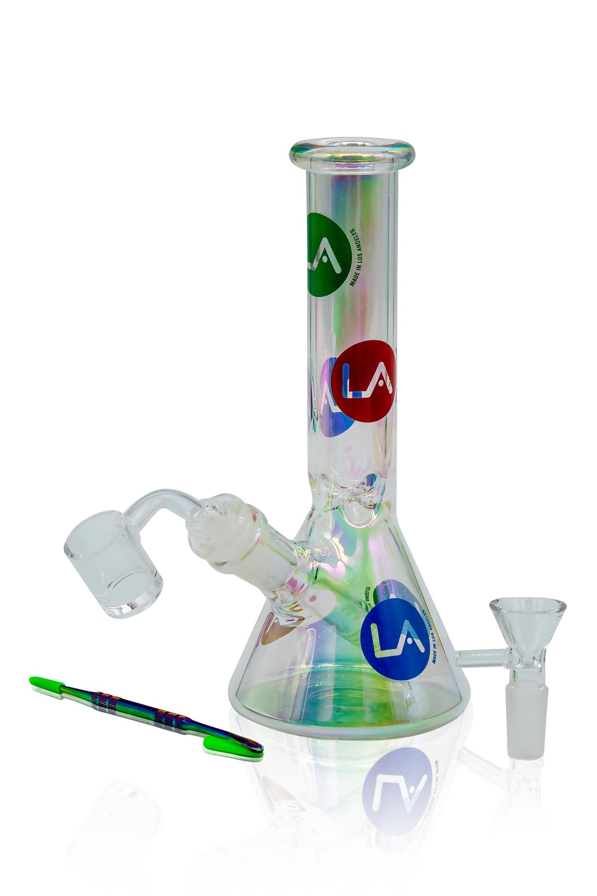 LA Pipes Disco Beaker Bong in Champagne Glass Design, 8" Height, Borosilicate - Front View