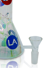 LA Pipes Disco Beaker Bong with Iridescent Finish and Logo - Side View