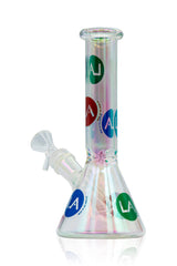 LA Pipes Champagne Glass Disco Beaker Bong with Colorful Logo, Front View on White Background