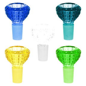 Assorted Chandelier Style Bowl Slides in Borosilicate Glass, 14mm Joint, Front View
