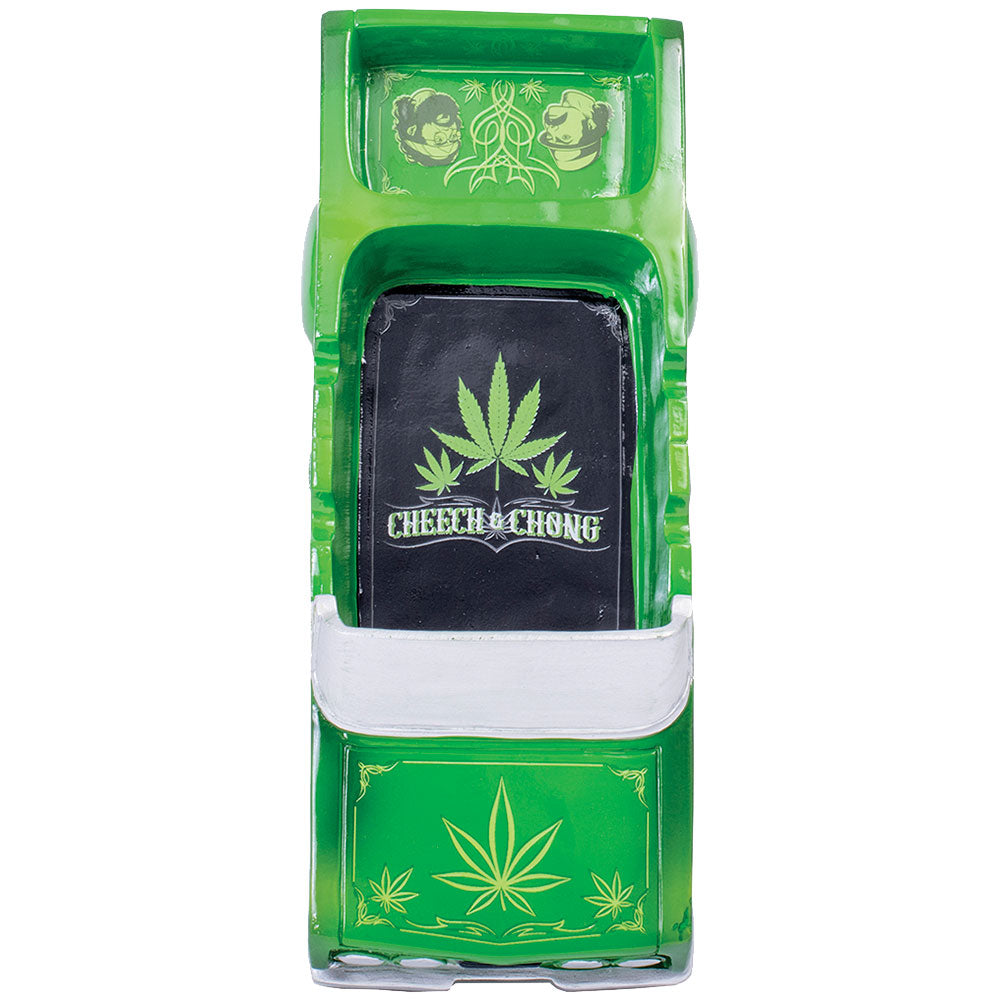 Cheech & Chong 50th Anniversary Lowrider Ashtray with iconic leaf design and logo, front view