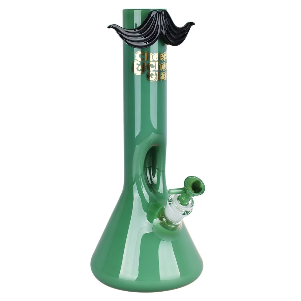 Cheech & Chong Glass Moustache Ride Beaker Water Pipe | Jade Green | 12" | 14mm F | Licensed Gift Box Included