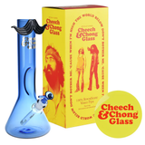 Cheech & Chong Glass Moustache Ride Beaker Water Pipe | Sapphire Blue | 12" | 14mm F | Licensed Gift Box Included