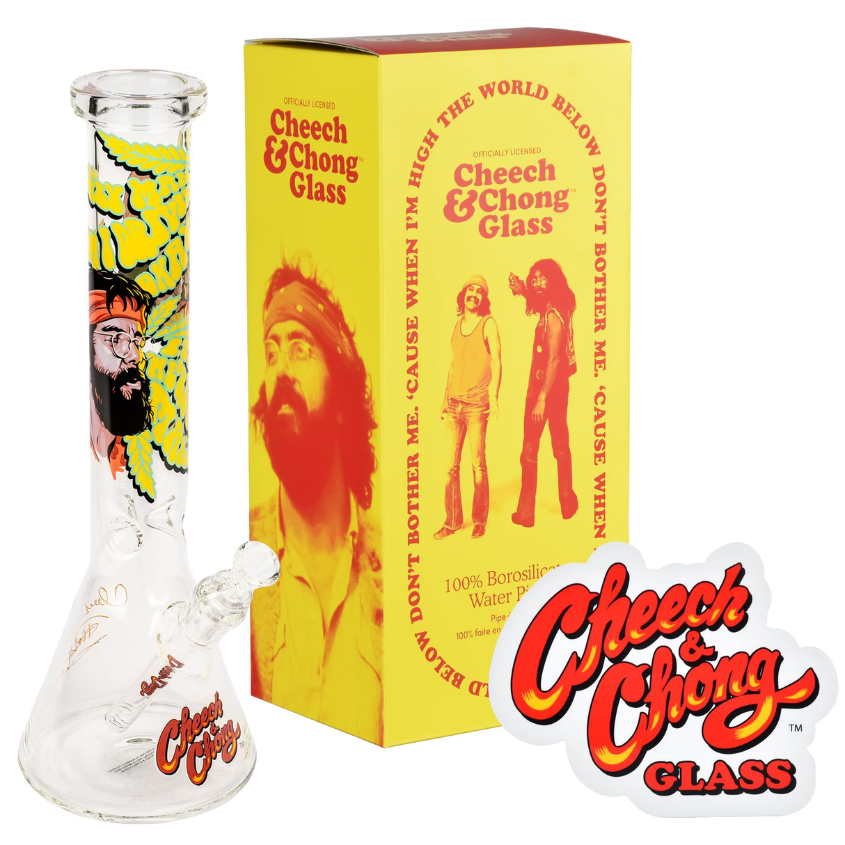 Cheech & Chong Glass Parked Beaker Water Pipe | 15" | 14mm F | Licensed Gift Box Included