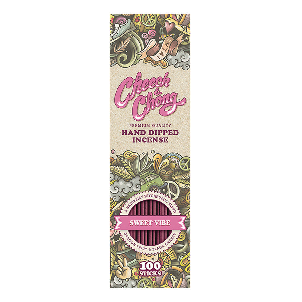 Cheech & Chong Sweet Vibe Incense Pack, 100 Sticks, Front View with Floral Design
