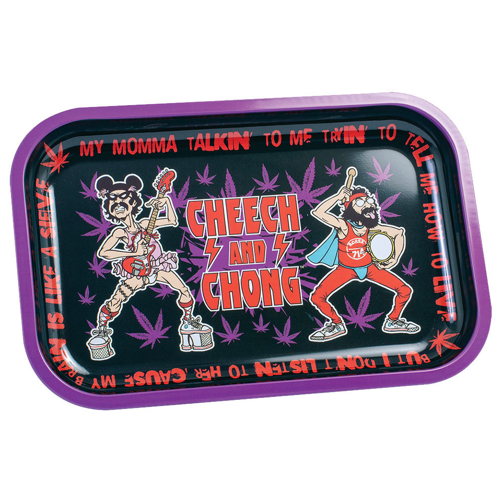Cheech & Chong Ear Ache Metal Rolling Tray, 11" x 7", with vibrant character graphics
