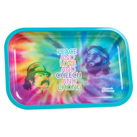 Cheech & Chong Metal Rolling Tray with Peace & Love Design, 11" x 7" Size, Front View