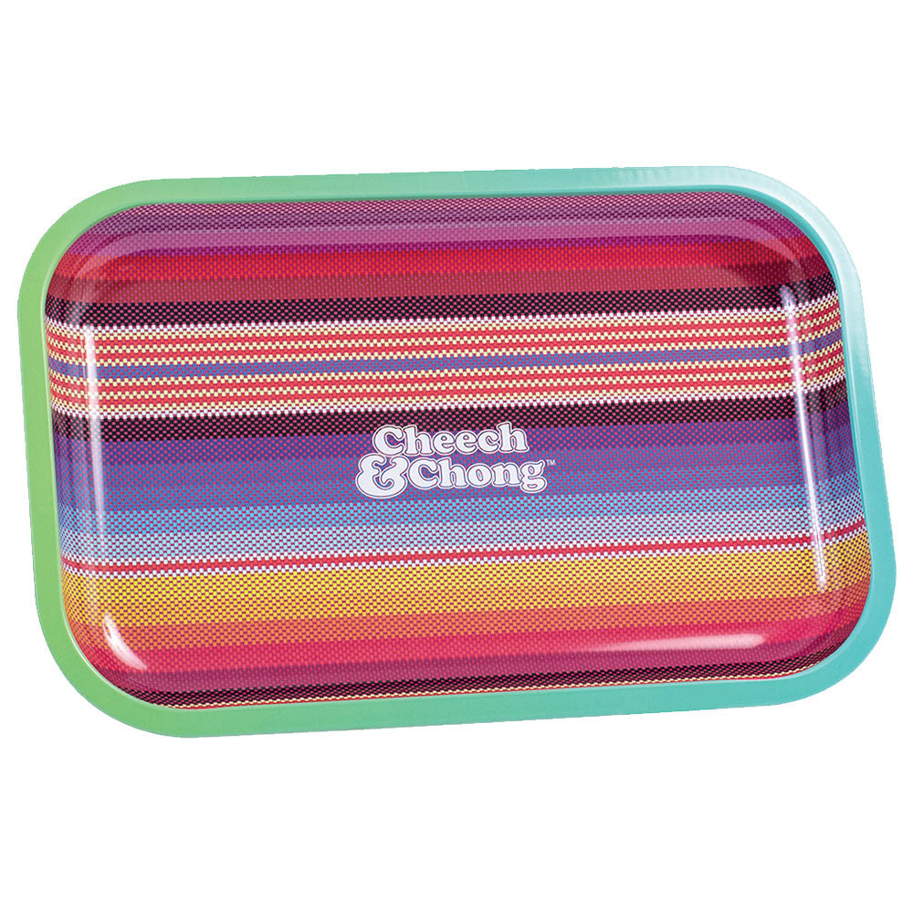 Cheech & Chong Serape Pattern Metal Rolling Tray - 11" x 7" Top View