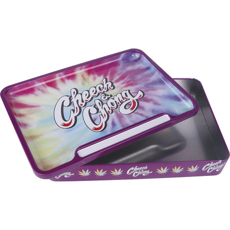 Cheech & Chong Metal Rolling Tray Stash Box with Tie-Dye Design - 8"x5.75" Size