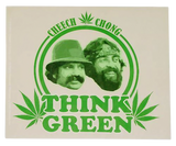 Cheech & Chong "Think Green" novelty sticker with iconic duo and cannabis leaf design