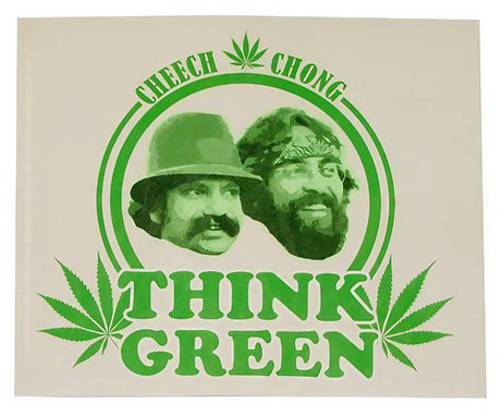 Cheech & Chong 'Think Green' novelty sticker with iconic duo and cannabis leaf design