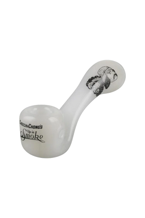 Cheech & Chong "Up in Smoke" clear glass Sherlock pipe, compact 4" design, heavy-wall borosilicate