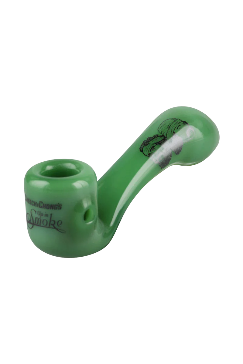 Cheech & Chong "Up in Smoke" green Sherlock glass pipe with heavy wall design