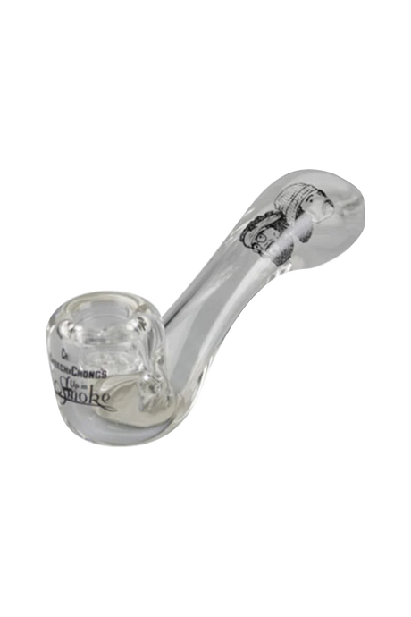 Cheech & Chong "Up in Smoke" clear Sherlock glass pipe, 4" length, heavy wall design