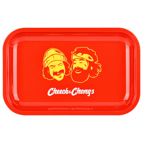 Cheech & Chong x Pulsar Metal Rolling Tray in Red with Iconic Faces, 11"x7" Medium Size