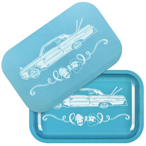 Cheech & Chong x Pulsar 'Love Machine' Metal Rolling Tray Set, 11x7, with Lid - Top View