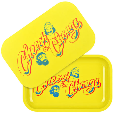 Cheech & Chong x Pulsar Metal Rolling Tray with Lid, Yellow Logo, Medium Size