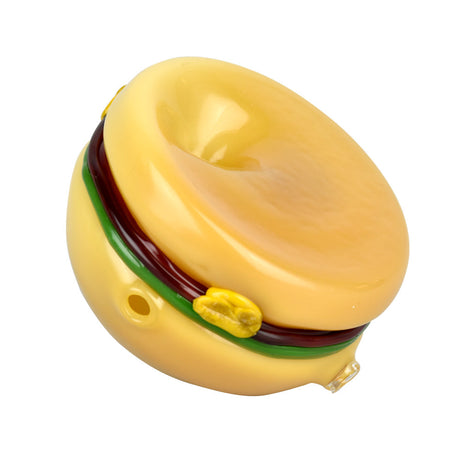 3.25" Cheeseburger Glass Pipe, Borosilicate Glass, Top View on Seamless White Background