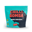 Front view of Chilli Bomba Double Sour Belts 8oz package, sweet & spicy candy