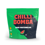 CHILLI BOMBA Sour Watermelon 8oz Candy Bag Front View on Seamless White