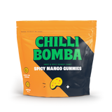 CHILLI BOMBA Spicy Mango Gummies 8oz package front view on a seamless white background