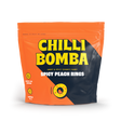 CHILLI BOMBA Spicy Peach Rings 8oz package front view on white background