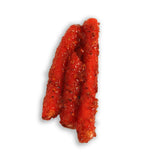 Chilli Bomba Spicy Strawberry Tubes 8oz, intense red color, top view on white background