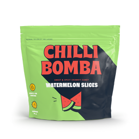 CHILLY BOMBA Watermelon Slices candy pack, 8oz, front view on white background
