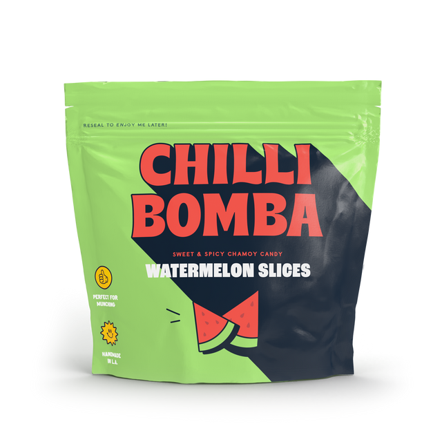 CHILLY BOMBA Watermelon Slices candy pack, 8oz, front view on white background