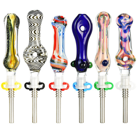 Assorted 5"-6" Choice Dab Straw Kits with Titanium Tips and Joint Clips, Front View