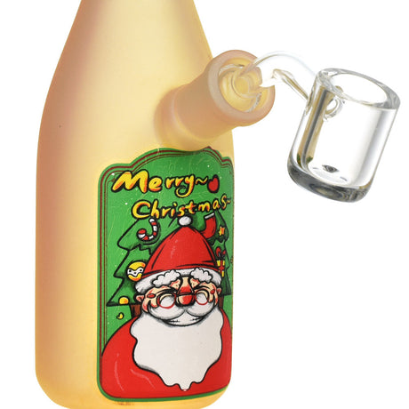 Christmas Spirits Bottle Glass Rig with Santa Decal and Quartz Banger - Clear 7.25" Side View