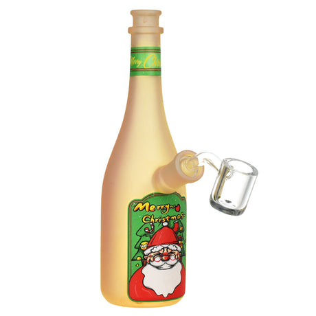 Christmas Spirits Bottle Glass Rig with Santa Design - 7.25" 14mm Female Joint - Front View