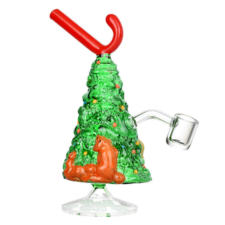 Festive Christmas Tree Glass Dab Rig with Candy Cane detail and Quartz Banger - Front View